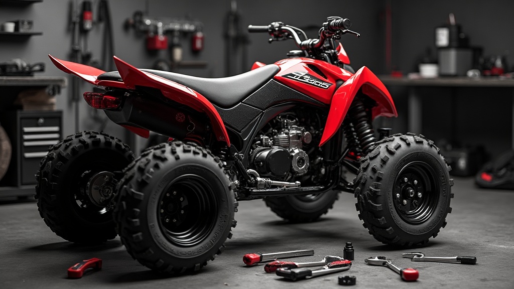 ATV stripped down on the workshop stand