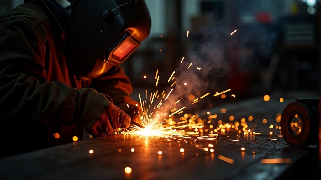 Welding sparks in the shop